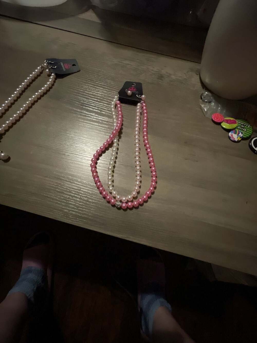 Paparazzi Pink and White Pearl Necklace and Earrings Set